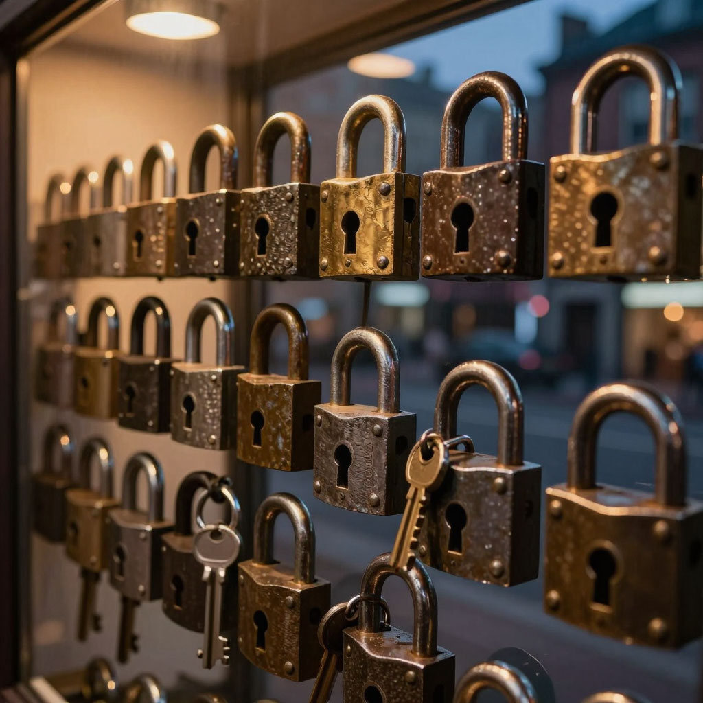 Витрина магазина замков